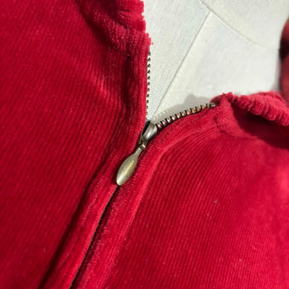 Red Velvet Corduroy Hooded Full Zip Jacket Size Large Y2K Vtg - Picture 7 of 11